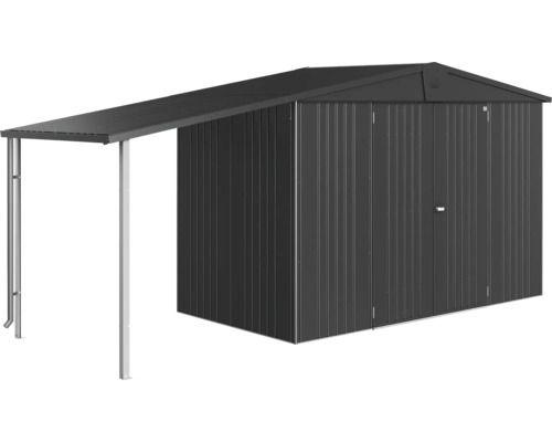 Kovový záhradný domček s prístavbou