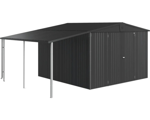 Záhradný domček s prístreškom na záhradné náradie a nástroje