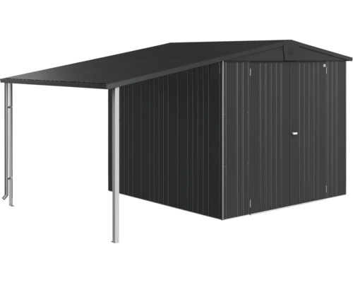 Kovový záhradný domček s prístavbou