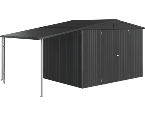 Záhradný domček s prístreškom na uskladnenie záhradného náradia a vybavenia