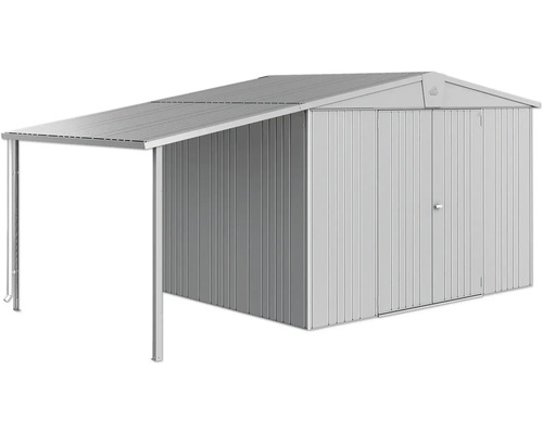 Kovový záhradný domček s prístavbou