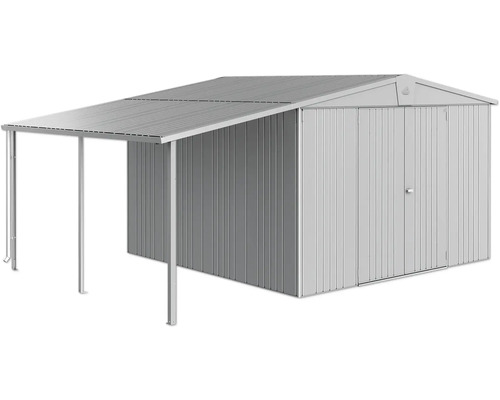 Kovový záhradný domček s markízou na záhradné náradie a náradie