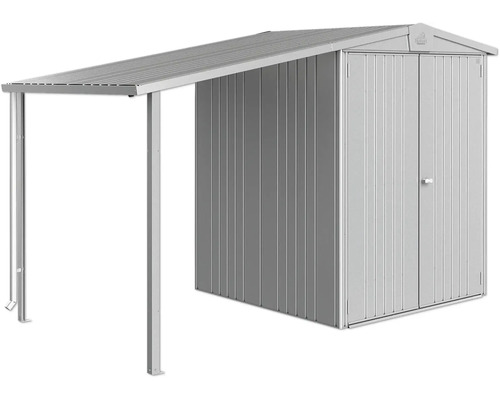 Kovový záhradný domček s prístavbou