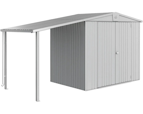 Kovový záhradný domček s markízou na záhradné náradie a nástroje