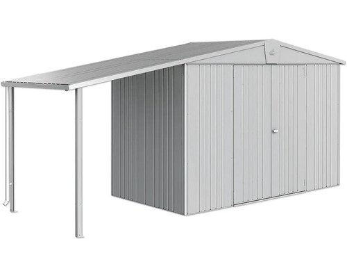 Kovový záhradný domček s prístavbou