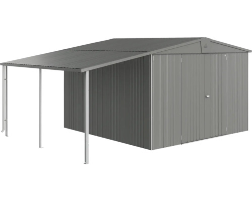 Kovová búda na náradie s prístreškom na záhradné náradie a nástroje