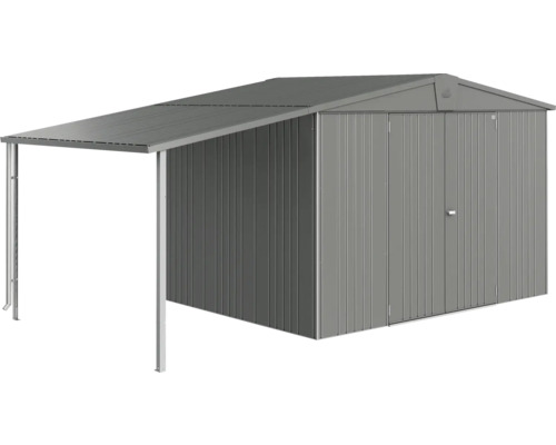 Kovový záhradný domček s markízou na záhradné náradie a nástroje