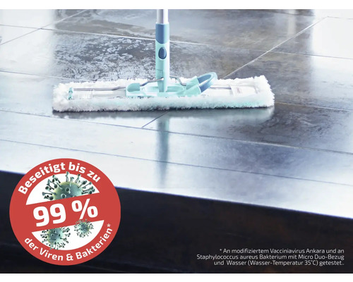 Mop na dlaždicovej podlahe s pečaťou pre 99-percentné odstránenie vírusov a baktérií