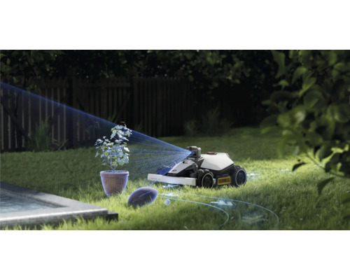 Záhrada s robotickou kosačkou, ktorá nastavuje virtuálny obvodový drôt.