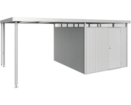 Kovový prístrešok pre auto s úložným priestorom pre záhradné náradie a nástroje