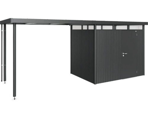 Kovový záhradný domček s prístavbou na záhradné náradie a nástroje