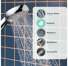 Sprchová hlavica s dvoma režimami prúdu, EcoSmart, FlexPower, QuickClean Plus a funkciou Universal Fit