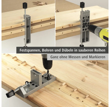 Prípravok na kolíkovanie s vŕtačkou na drevených doskách