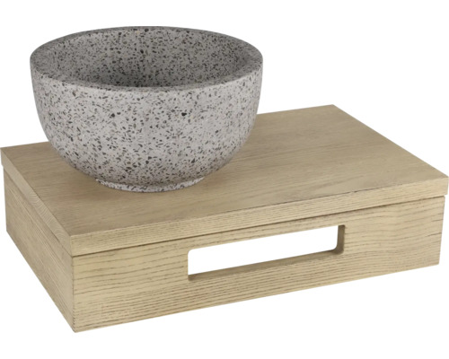 Dekoratívna misa na drevenej krabici