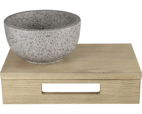 Dekoratívna misa na drevenej krabici