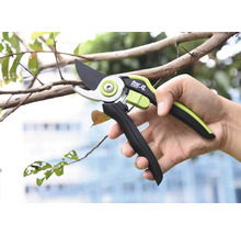 Detailný záber ruky držiacej nožnice na konáre pri strihaní konára