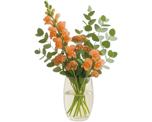 Kvetinové aranžmán so zívavcom a eukalyptom v sklenenej váze