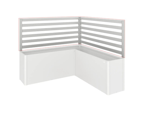 Rohový vyvýšený záhon so zástenou z hliníkových lamiel