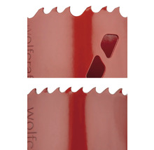 Detailný záber dierovacej píly so zubami a výrezmi.