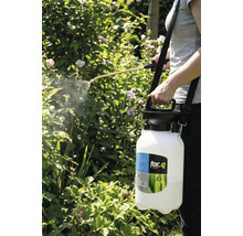 Osoba používa záhradný postrekovač for_q na postrek rastlín.
