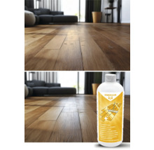 Scéna s laminátovou podlahou a čističom laminátu od Rakkuun