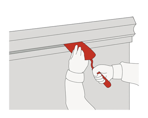 Ilustrácia osoby používajúcej špachtľu na škárovanie