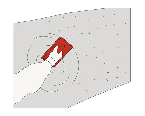 Ilustrácia ruky, ktorá pomocou hladidla omieta stenu