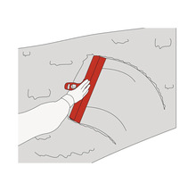 Ilustrácia ruky, ktorá používa špachtľu na dekoráciu stien.