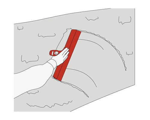 Ilustrácia ruky, ktorá používa špachtľu na dekoráciu stien.