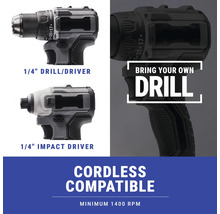 Vŕtací skrutkovač 1/4 palca a rázový uťahovák 1/4 palca, kompatibilný s akumulátorom, minimálne 1400 ot/min
