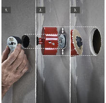 Tri kroky na vyvŕtanie otvoru do steny pomocou dierovky.