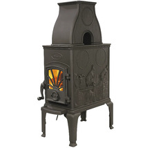 Krbové kachle z liatiny s reliéfnymi ozdobami a priehľadným okienkom