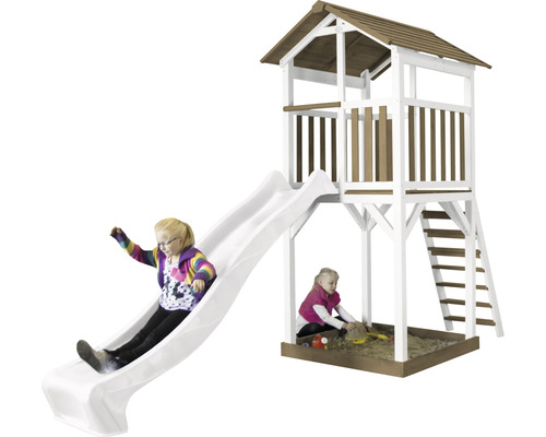 Detská šmýkačka s hracou vežou a pieskoviskom do záhrady