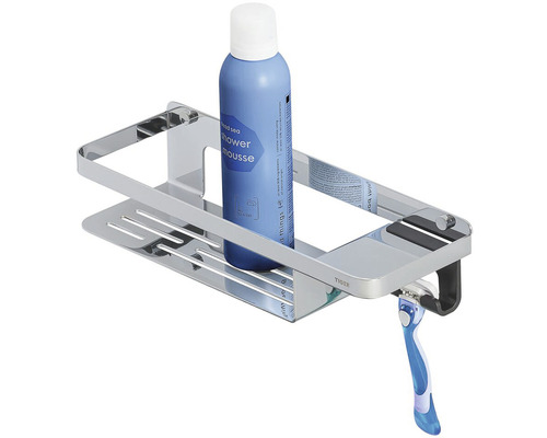 Chrómovaná sprchová polica so sprchovou penou a holiacim strojčekom