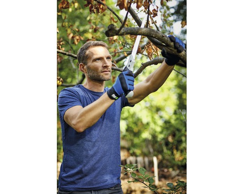 Muž pília konár ručnou pílou.