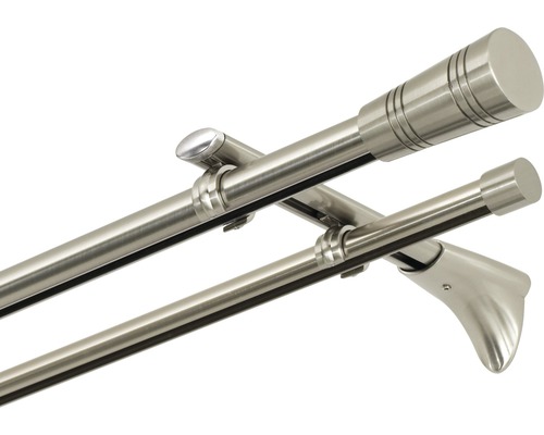 Dvojitá kovová záclonová tyč s koncovkami a držiaky