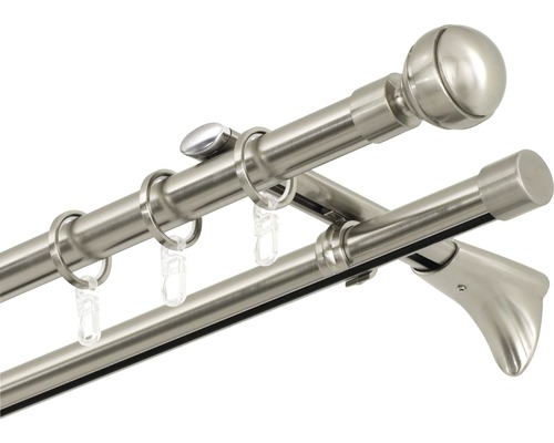 Dvojitá záclonová tyč s držiakmi a krúžkami na zavesenie záclon