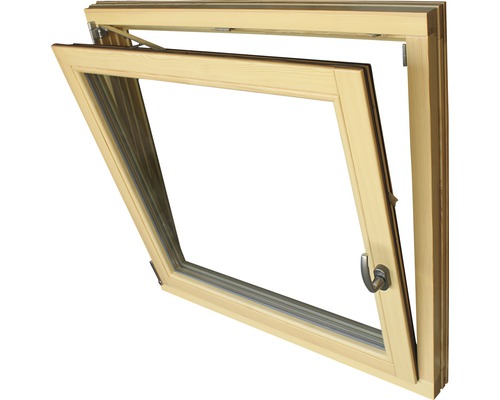 Otvorené drevené okno s funkciou sklápania.