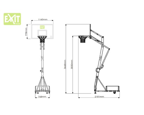 Obrázok s rozmermi prenosného basketbalového koša