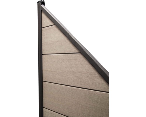 Detailný pohľad na prvok plota s vodorovnými lamelami a rámom