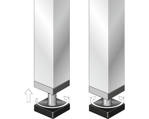 Ilustrácia výškovo nastaviteľných nôh nábytku