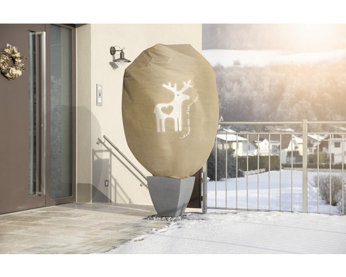 Zimný dekoračný obal FloraSelf XXL 1,4 x 2 m 50g/m² béžový Ochranný vak na rastliny s motívom jeleňa na ochranu rastlín v zime