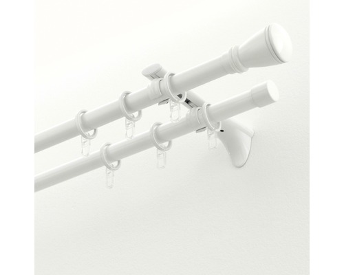 Dvojitá záclonová tyč s krúžkami a držiakom na montáž na stenu