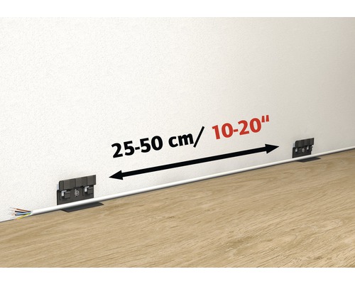 Vzdialenosť medzi upevňovacími prvkami soklovej lišty je 25 až 50 centimetrov
