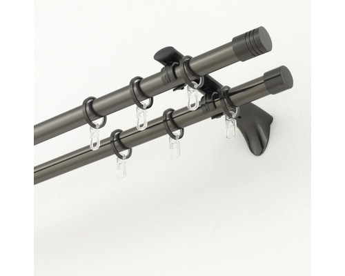 Dvojitá záclonová tyč s krúžkami a háčikmi na závesy