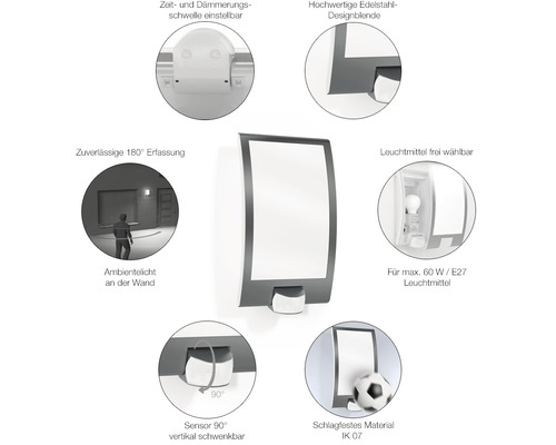 Vonkajšie nástenné svietidlo Steinel IP44 E27 60 W antracit so senzorom pohybu