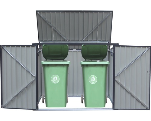 Kovový box na smetné nádoby s dvoma smetnými nádobami