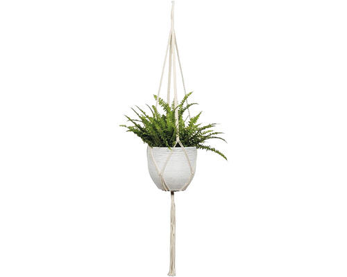 Macramé závesný držiak na kvetináč z bavlny 120 cm biely