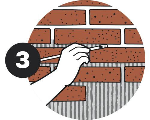 Ilustrácia škáry upravovanej štetcom, zobrazená v kruhu s číslom 3.