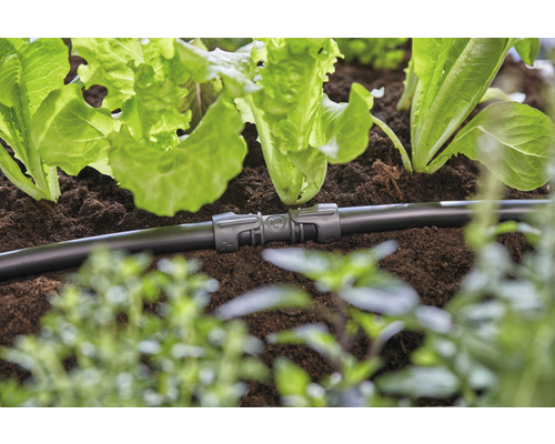 Zavlažovací systém so spojovacím prvkom v záhradnom záhone